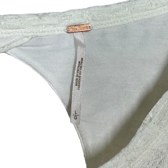 Free People Tea Time Puff Sleeve Lace Top Large New Cream Cut Out Cropped Boho - Picture 5 of 8